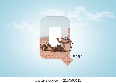 Illustration Alphabet Letter 
Of Qatar Isolated On Sky. Q Letter Of Qatar