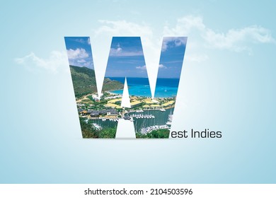 illustration alphabet letter 
of West Indies isolated on sky. W letter of West Indies