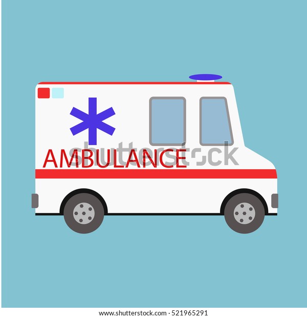  illustration ambulance car on blue background.\
Ambulance auto paramedic emergency. Medical evacuation. Cartoon\
silhouette on blue