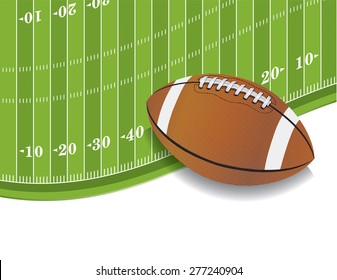 An illustration of an American Football field and ball background. Room for copy space. 