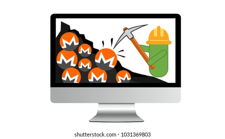 Illustration Of Android Mining Malware And Cryptojacking. Cybersecurity Concept: Mining Malware For Digital Currency Monero To Run On Computers That Visited Infected Sites, Generating Money For Hacker