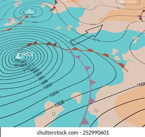 Illustration Of An Angled Generic Weather Map Showing A Storm Depression