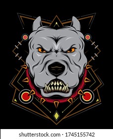 Illustration Angry Pit Bull Mascot Head, On A Black Background