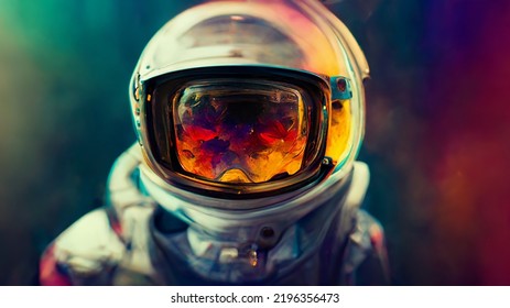 Illustration of astronaut in space with reflection. Digital art.