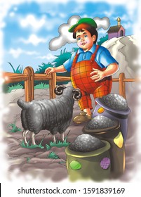 Illustration Of Baa Baa Black Sheep.