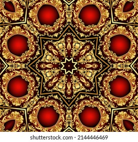 Illustration Background Frame Red With Gold(en) Pattern