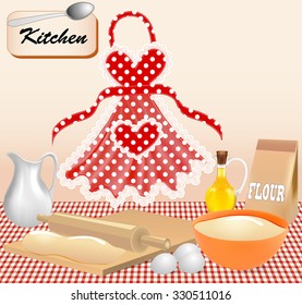 Illustration Background With Test Kitchen Apron And Eggs