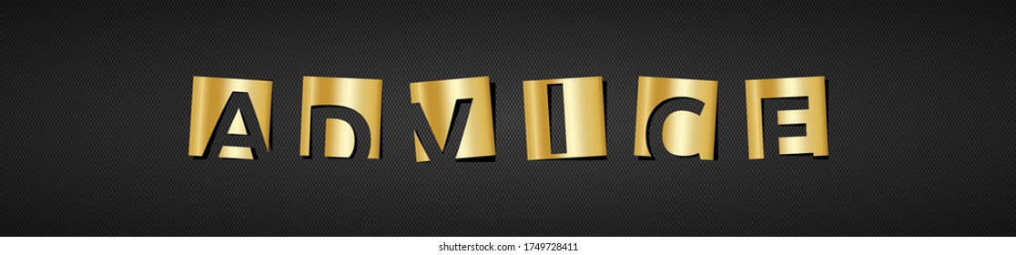 Illustration banner on the topic: "Advice" in gold. Isolated on black background. - Powered by Shutterstock