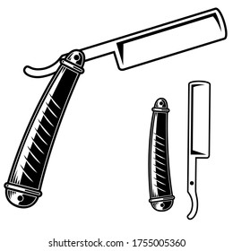 Illustration of barber razor in engraving style. Design element for logo, label, sign. badge. 