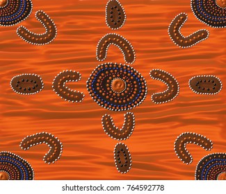 An Illustration Based On Aboriginal Style Of Dot Painting Depicting Bush Tucker, Also Known As Bushfood Which Is Native To Australia.