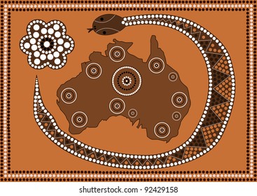 A Illustration Based On Aboriginal Style Of Dot Painting Depicting Australia