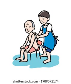 Illustration Of Bathing Assistance At Day Service.