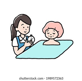 Illustration Of Bathing Assistance At Day Service.