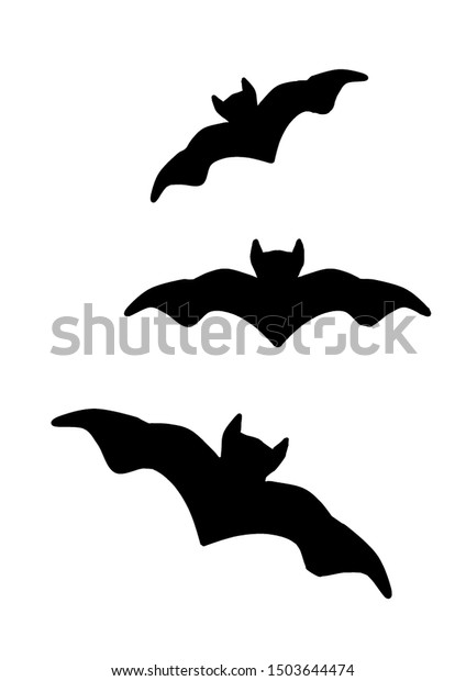 ハロウィーン祭りのお祝いのコウモリのイラスト 飛ぶ黒いコウモリの群れが翼を開く のイラスト素材