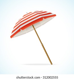  Illustration Beach Umbrella Red And White. The Symbol Of A Holiday By The Sea