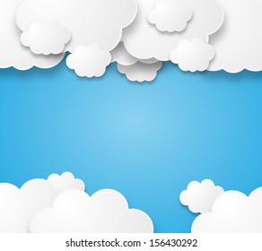 Illustration of a beautiful fluffy empty clouds on a blue background 