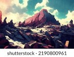 Illustration of a beautiful Rocky Landscape, cloudy skys