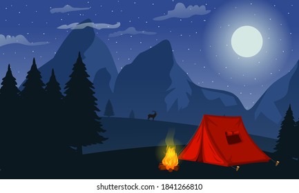 Family Adventure Camping Evening Scene Caravan Stock Vector (Royalty ...