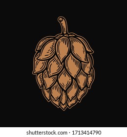 illustration of beer hop in engraving style. Design element for poster, label, sign, emblem, menu.