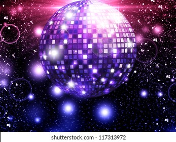 Illustration Of Big Glowing Mirror Ball Background.