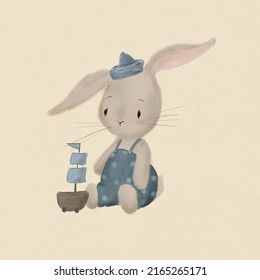 Illustration Bitmap Drawing For Children Cute Animal Rabbit