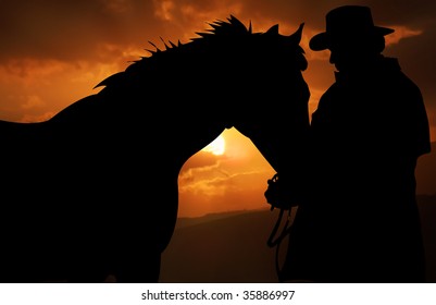 Illustration, Black Cowboy, Horse, Sunset