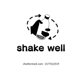 Illustration Of Black Hand And Bottle With Rotation Arrow Icon Symbol. Shake Well Words.used For Medicines Or Chemicals That Need To Be Shaken Before Use 