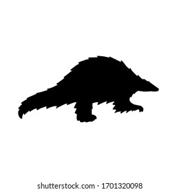 Illustration Black Pangolin Silhouette. Endangered Species Of Animals, Potential Carrier Of The Pathogen Coronavirus