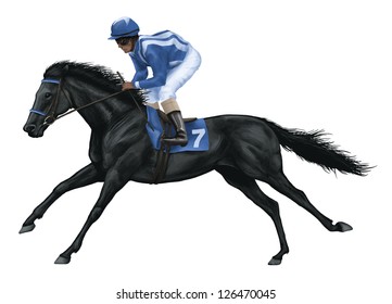 Illustration Of A Black Race Horse. Digital Illustration.