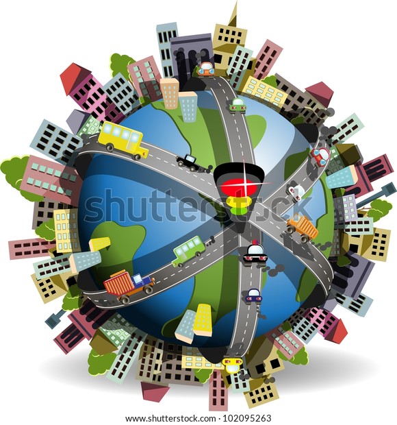 illustration\
blue globe in network of the\
superhighways