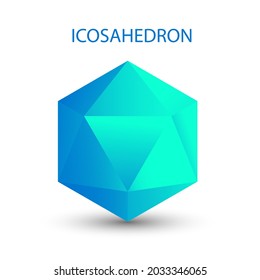Illustration of a blue icosahedron on a white background with a gradient for game, icon, packagingdesign, logo, mobile, ui, web. Platonic solid. Minimalist style