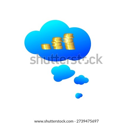 Illustration of blue thinking bubble with icon on white background