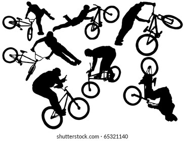 Illustration of BMX and MTB riders doing various tricks