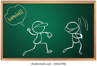 Illustration of a board with a sketch of two baseball players on a white background