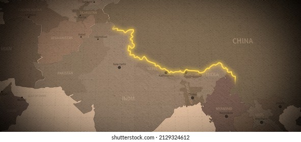 Illustration Of The Border Dispute Area Between India And China.