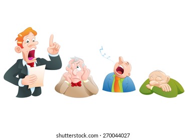 Illustration Of A Boring Presentation Speech In Isolated White Background