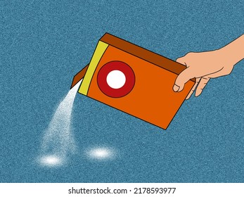 Illustration Of A Box On A Hand Pouring White Particles