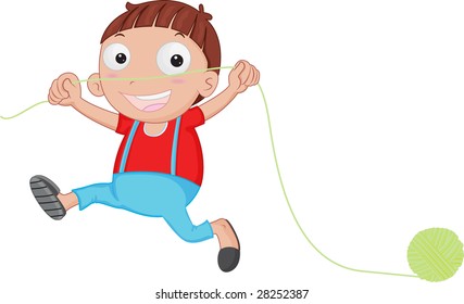 an illustration of a boy holding some string