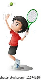 Illustration of a boy playing tennis on a white background
