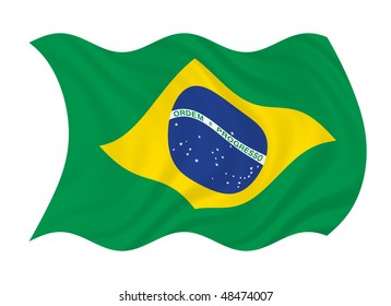 Illustration Of Brazilian Flag Waving In The Wind