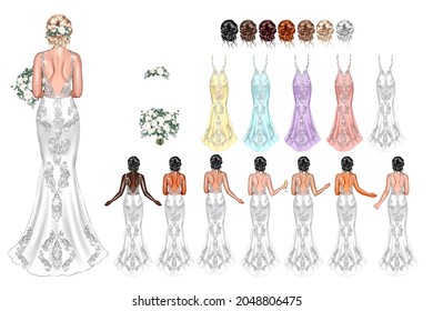 illustration the bride   her collection wedding dresses   hairstyles
