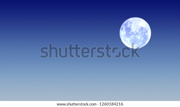 Illustration of bright full moon on gradient\
white to blue clear sky\
background