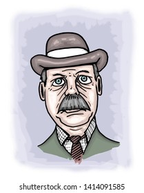 Illustration Of British Writer Arthur Ignatius Conan Doyle.