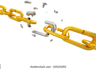 illustration of broken silver shackle in gold chain