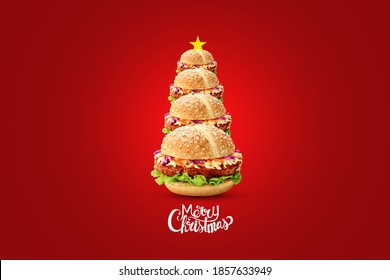 Illustration Burger Christmas Tree Isolated Background Stock ...