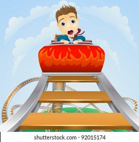 Illustration Of A Business Man Looking Very Scared On A Roller Coaster