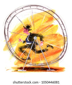 Illustration Of A Business Man On A Hamster Wheel