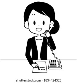 Illustration Of A Business Woman Answering The Phone With A Smile.