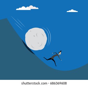 Illustration Businessman Running Away Big Stone Stock Illustration ...