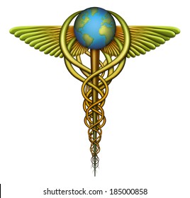 Illustration Of A Caduceus, A Symbol Of Medicine, Designed To Represent The Idea Of A Worldwide Single Payer Health Care System And The Many Tentacles Of Influence. Good Or Bad, That Would Involve.